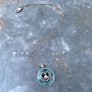 Blue Scottish Thistle Pendant Necklace 20"